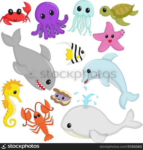 A vector illustration of marine wildlife animals cartoon