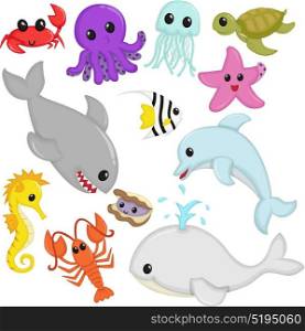 A vector illustration of marine wildlife animals cartoon