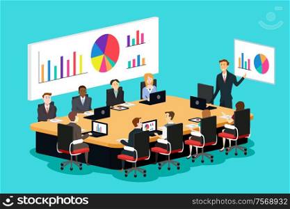 A vector illustration of meeting room scene