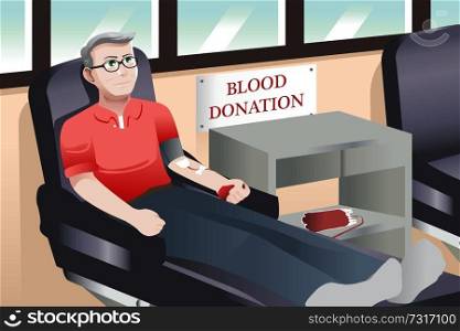 A vector illustration of middle aged donating blood in a blood bank
