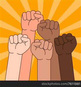 A vector illustration of Multi Ethnic People With Raised Fist