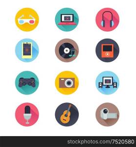 A vector illustration of multimedia icon sets in flat design