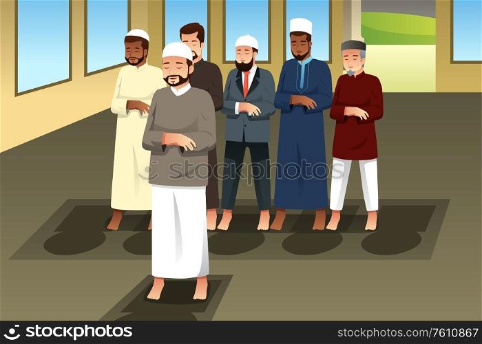 A vector illustration of Muslim Men Praying in Mosque