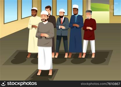 A vector illustration of Muslim Men Praying in Mosque