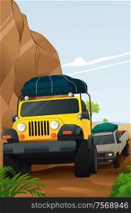 A vector illustration of offroad adventure on dirt road