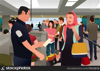 A vector illustration of People Being Checked by Custom in the Airport