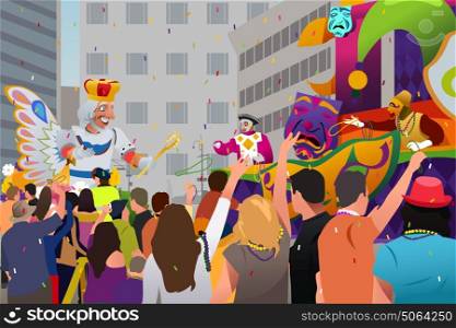 A vector illustration of People Celebrating Mardi Gras Festival