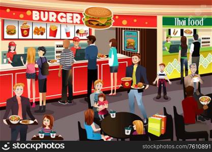 A vector illustration of People Ordering Food in Food Court