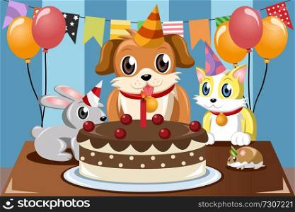 A vector illustration of pets birthday