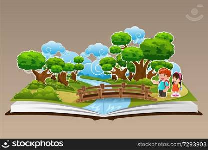 A vector illustration of pop up book with a forest theme