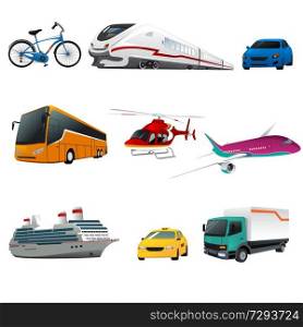 A vector illustration of public transportation icons
