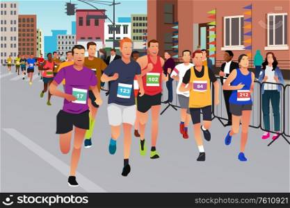 A vector illustration of Runners Running in a Marathon Competition