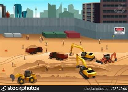 A vector illustration of scene in a construction site
