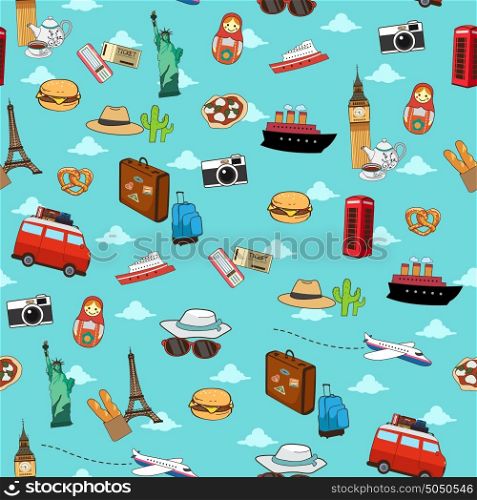 A vector illustration of Seamless Vacation Travel Pattern Wallpaper Background