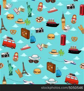 A vector illustration of Seamless Vacation Travel Pattern Wallpaper Background