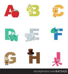 A vector illustration of set of alphabet from A to I