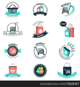 A vector illustration of shopping and market logos