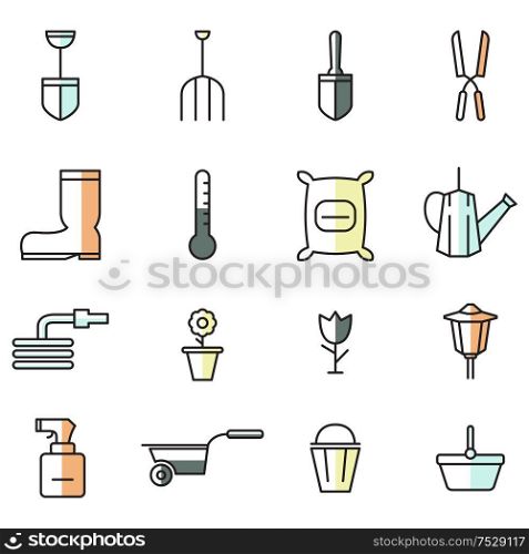 A vector illustration of spring gardening icon sets in flat design