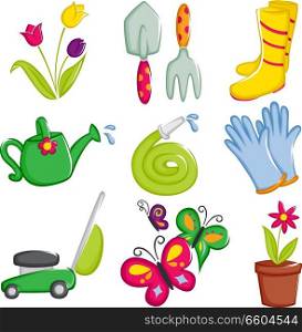 A vector illustration of spring gardening icons