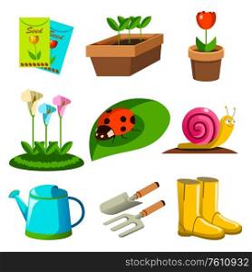 A vector illustration of Spring Season Gardening Icons