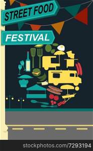A  vector illustration of street food festival pamphlet design