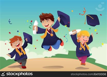 A vector illustration of students celebrating graduation