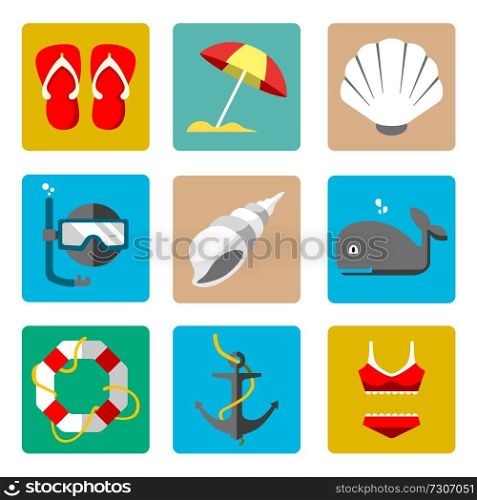 A vector illustration of summer marine icon sets