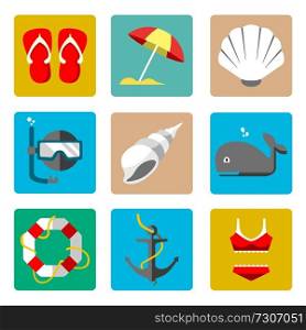 A vector illustration of summer marine icon sets