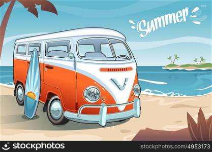 A vector illustration of Summer Van on the Beach