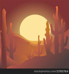 A vector illustration of sunset in mexican desert