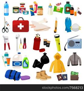 A vector illustration of survival kit icon sets