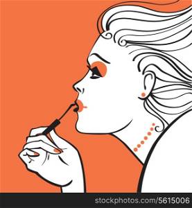 A vector illustration of the woman applying make-up