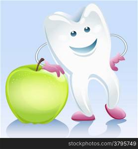 A vector illustration of tooth and apple
