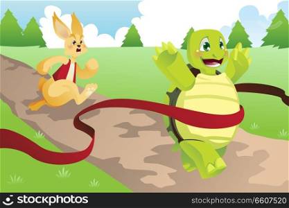 A vector illustration of tortoise and hare racing