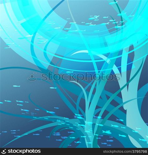 A vector illustration of underwater seascape with school of fishes