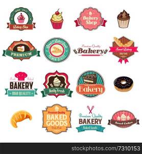 A vector illustration of vintage bakery collection of icons and tag sets