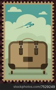 A vector illustration of vintage travel luggage poster design