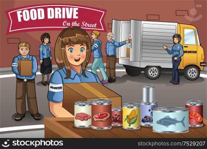 A vector illustration of Volunteers packing up donation boxes