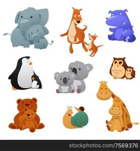 A vector illustration of Wild Animals and Their Young Baby