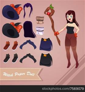 A vector illustration of witch paper doll