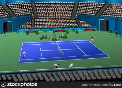 A vector illustration of women playing tennis in the competition for sport competition series