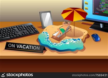 A vector illustration of Working and Vacation Concept