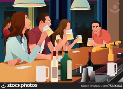 A vector illustration of young people having fun in a bar