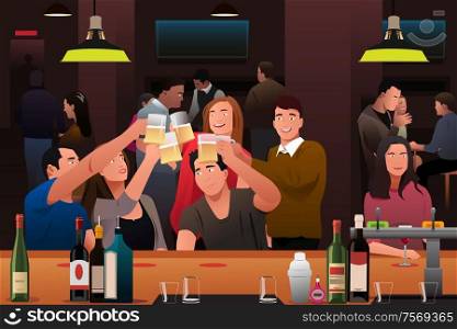 A vector illustration of young people having fun in a bar