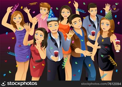 A vector illustration of Young People Having New Year Party