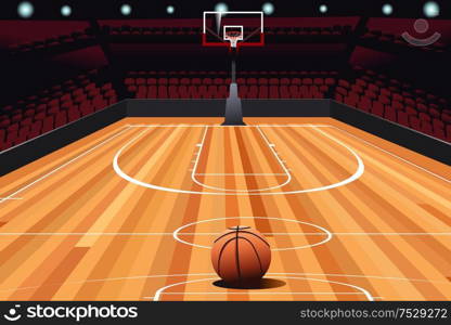 A vector illustration on floor of empty basketball court