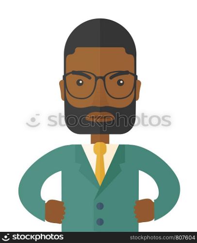 A very angry boss. Deadline and work Relationships business concept. A Contemporary style. Vector flat design illustration isolated white background. Vertical layout.. Angry black man
