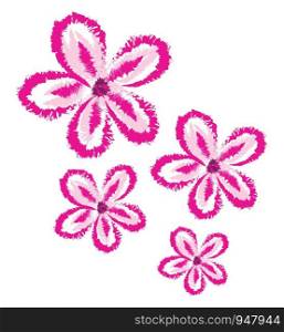 A very beautiful drawing of pink flowers in crayons on a paper , vector, color drawing or illustration.