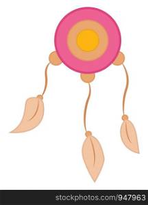 A very beautiful dream catcher in pink and yellow colour, vector, color drawing or illustration.
