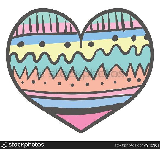 A very colorful and cute whimsical heart, vector, color drawing or illustration.